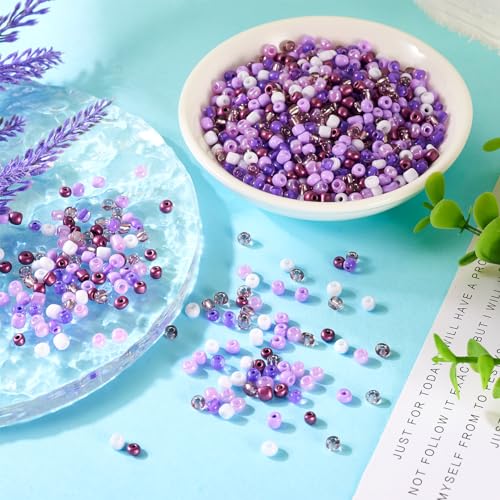 0.22lb 4mm Random Glass Seed Pony Beads 6/0 Mix Rondelle Crystal Seed Bead Kit for Crafts DIY Friendship Bracelets Embroidery Jewelry Making Supplies Bulk Purple - color: Random Purple