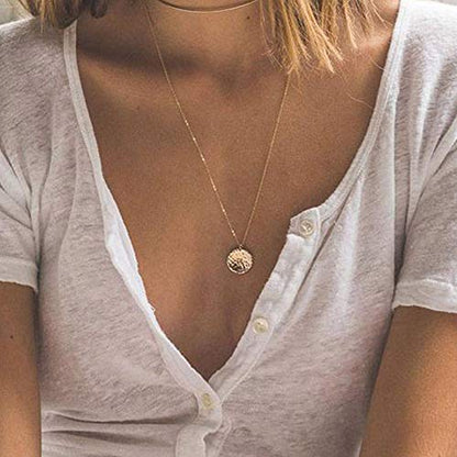 Turandoss Dainty Layered Choker Necklace, Handmade Y Pendant Necklace Multilayer Bar Disc Necklace Adjustable Layering Choker Necklaces for Women - style: 2PCS - Chain&Hammered Disc