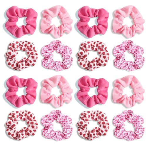 Semato Galentines Day Gifts for Girls 16 Pcs Pink Scrunchies Valentines Gifts Hair Ties Scrunchies for Women Girls Party Favors - color: Pink-Multicolored-4