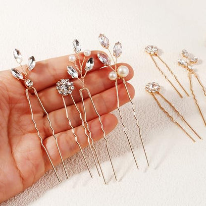 11 Pieces Bride Hair Pins Rhinestones Hair Accessories for Women Crystal Hair Piece for Wedding Bride Women Bridesmaids - color: 04 Gold-UJ-1029