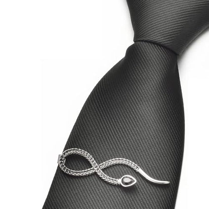 Silver Tie Clip for Mens Stainless Steel Novelty Feather Bat Bee Tie Bar Suitable For Necktie Bar Clip - style: Snake Tie Bar Black 1