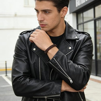 Italian Men's Leather Bracelet Jewelry Gift | Men's Accessory, Leather Band, Stainless Steel, Wrist Bracelet
