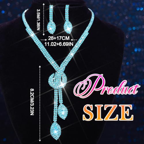 Unicra Silver Rhinestone Bridal Wedding Jewelry Set Crystal Necklace Earrings Sets Formal Prom Costume Jewelry Sets for Women and Brides - color: Light Blue