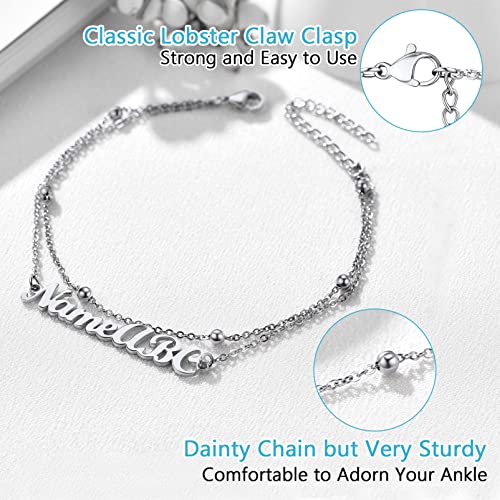 PROSTEEL Trendy Handcuffs Design/Customize Words Ankle Bracelet For Women, 316L Stainless Steel Anklets Silver/Gold/Black Tone, Hypoallergenic, Come with Box - style: 04 Customize-Bead Chain(8.5"-10.5")-Elegant Silver