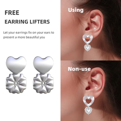 18K Gold Plated & Silver Chunky Heart & Bow Earrings for Women, Chunky Heart Dangle Hoops/Tiny Studs, Kawaii Dainty Hypoallergenic Jewelry for Multiple Piercings, Gift for Her - style: Pink Zircon Love