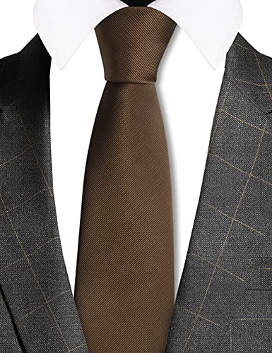 GUSLESON Classic New 3.15"（8cm） Men's Solid Color Necktie Wedding Business Tie + Gift Box - color: Dark Brown