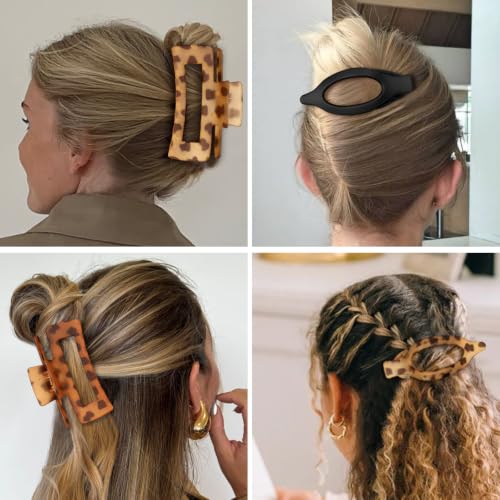 Hair Clips for Women, Flat Hair Clips, 8 pcs, 2style - Matte Leopard | 4.3 Inch Large Square Hair Claw Clips & Flat Hair Clips, Thick & Thin Hair, Hair Accessories for Women, Strong Hold Non-Slip - color: Matte Leopard
