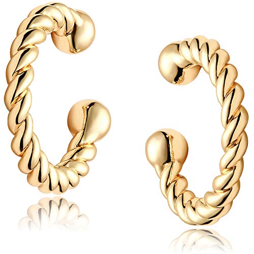 Dainty Gold Ear Cuff Earrings 14K Gold Plated Simple Non Pierced Tiny Ear Cuffs Huggie No Piercing Hoops Ear Cubic Zirconia Cartilage Ear Clip on Wrap Adjustable Fake Earrings