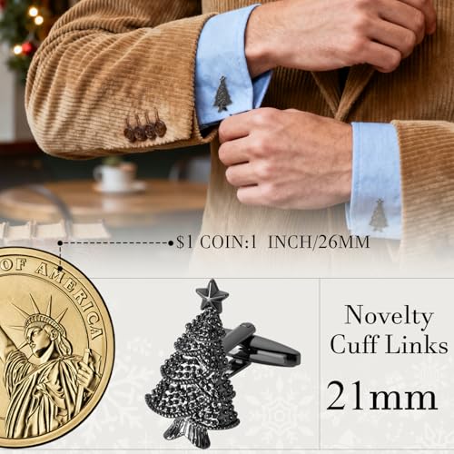 HAWSON Various Unique Cuff Links Mens, Animal/Tactical/Music/Holiday/Cufflinks, Themed Wedding Dinner Party Gift Suit Accessories - style: Christmas Tree