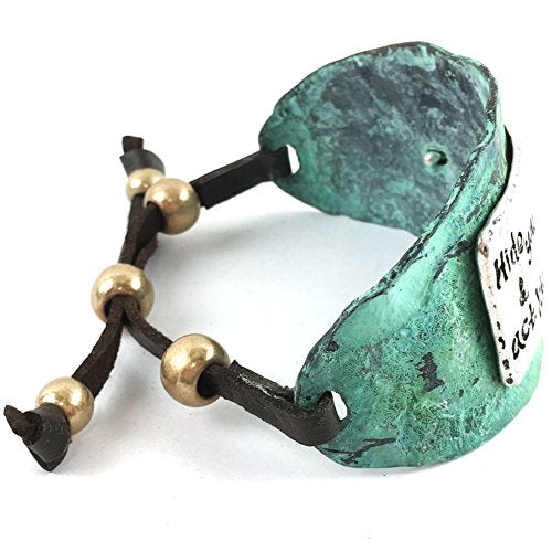 Western Peak Hammered Plate Hide Your Crazy Act Like a Lady 12 Gauge Shotgun Shell Leather Cuff Bracelet Necklace - color: Patina Blue