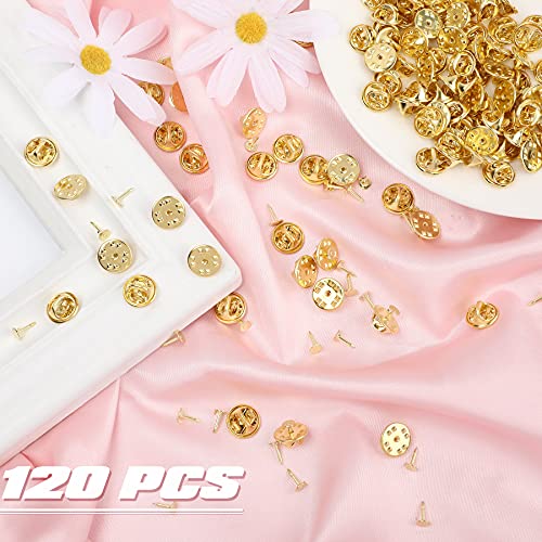 JANYUN 120 Pairs Butterfly Clutch Tie Tacks Safty Secure Pin Back | Gold Holder Clasp Lock Backings,Replacement with 8mm Length 4mm Width Blank Pin for Brooch Lapel Enamel Craft Making - color: Gold, size: 4mm