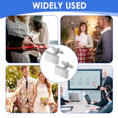 2 Pack Classic Cufflinks for Mens, 2025 Classic Plated Rectangle Cufflinks Luxurious Tuxedo Shirt Cuff Link for Mens Steel Business Wedding Formal Business Gift - color: Silver