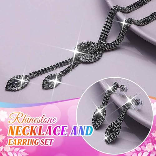 Unicra Silver Rhinestone Bridal Wedding Jewelry Set Crystal Necklace Earrings Sets Formal Prom Costume Jewelry Sets for Women and Brides - color: Black