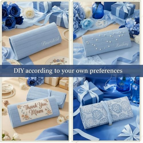 Tondiamo 1 Pcs Velvet Jewelry Roll Luxury Travel Jewelry Case for Ring Necklace Earring Bracelet Storage Bag Women Bridesmaid Gift (Light Blue) - color: Light Blue