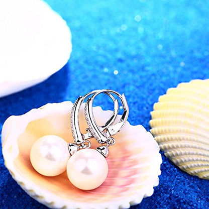 JO WISDOM 925 Sterling Silver Freshwater Pearl Hoop Earrings with Dangle Real Pearl,Simulated Pearls - color: D-10mm white pearl-2