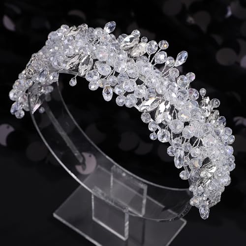 Octwine Vintage Bridal Gold Green Headpiece Handmade Wedding Headband Hair Vine Rhinestoens Headband Bridal Wedding Hair Accessories (Silver, Width1.9inches) - color: Silver