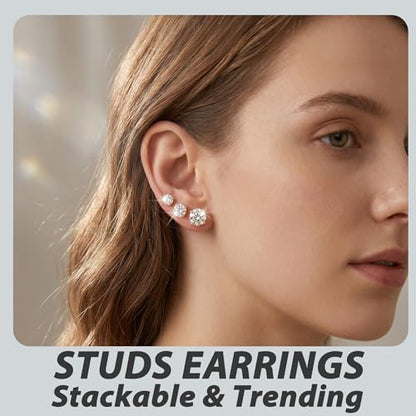 Stud Earrings Set, Round Clear Cubic Zirconia Ear Studs for Women and Men Sensitive Ears Stainless Steel CZ Earrings Hypoallergenic Cubic Zirconia Earrings Set Small Piercing Earring, 6 Pairs - color: Golden-4-claw