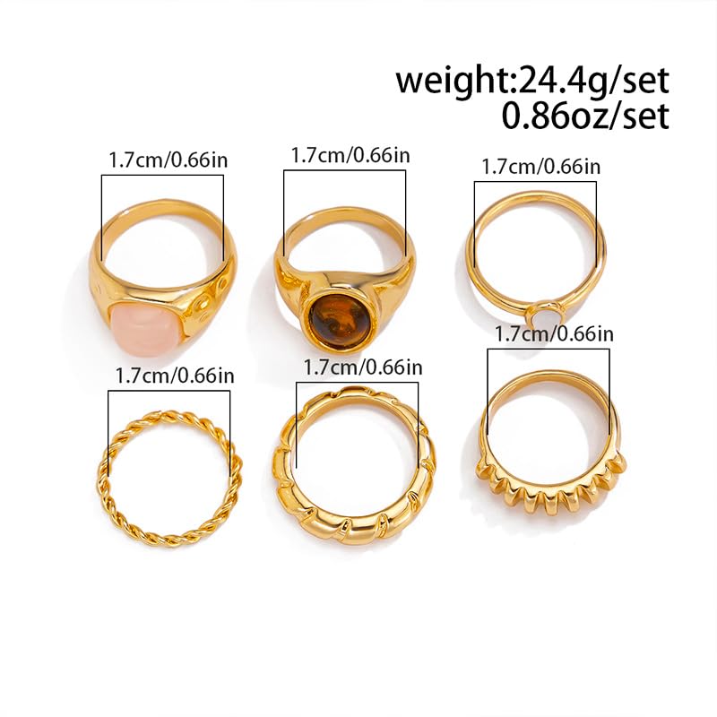 Vintage Boho Crystal Rings Set Chunky Retro Style Gold Statement Big Fashion Western Antique Hippie Knuckle Cocktail Ring Stack Jewelry for Women