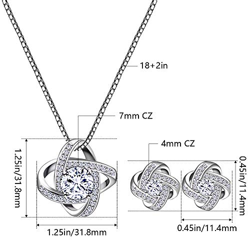 AMYJANE Bridal Jewelry Set for Women - Crystal Cubic Zirconia Love Knot Necklace Stud Earrings Elegant CZ Jewelry Set for Wedding Bride Bridesmaids Gift Set - color: Clear(14k White Gold Plated)