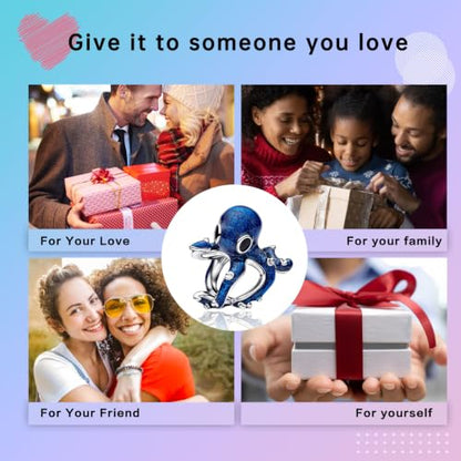 Family Love Mother Daughter Grandma Charm 925 Sterling Silver fits Bracelets Necklace Pendant Bead Charms Jewelry Gift for Women Family Friends - color: Blue Octopus Charm