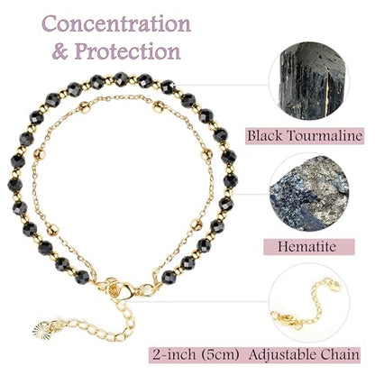 Farfume Crystal Beaded Bracelets for Women 4mm Natural Stone Jewelry Gifts | Natural Beads Gemstone,Handmade,Helper Tool,Yoga Protection,Hypoallergenic,Durability Wear - color: Black Tourmaline-concentration&Protection