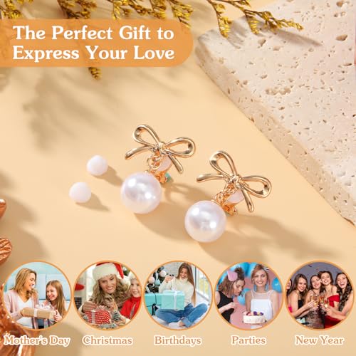 Lusofie Gold Pearl Clip On Earrings for Women Bow Pearl Drop Clip Earrings | Lightweight Non Pierced Hoop Ear Clips for Wedding Bridal