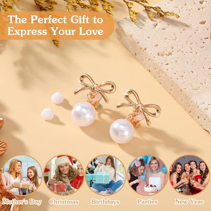 Lusofie Gold Pearl Clip On Earrings for Women Bow Pearl Drop Clip Earrings | Lightweight Non Pierced Hoop Ear Clips for Wedding Bridal