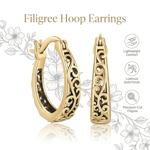 14K Gold Earrings for Women Gold Filigree/Celtic Huggie Earrings Jewelry Easter Mothers Day Gifts for Mom Girlfriend - style: Filigree-A