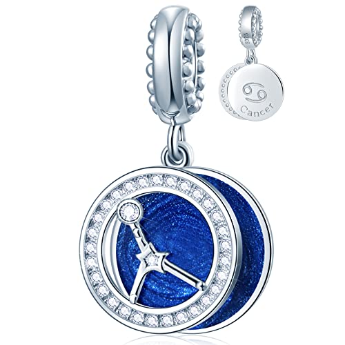 Zodiac Sign Charms for Charm Bracelets - 925 Sterling Silver Necklace Pendants, 12 Constellation/Horoscope Star Dangle - Dangling Birthstone Beads, Birthday Gifts for Women/Men. - color: Cancer (6.21～7.22)
