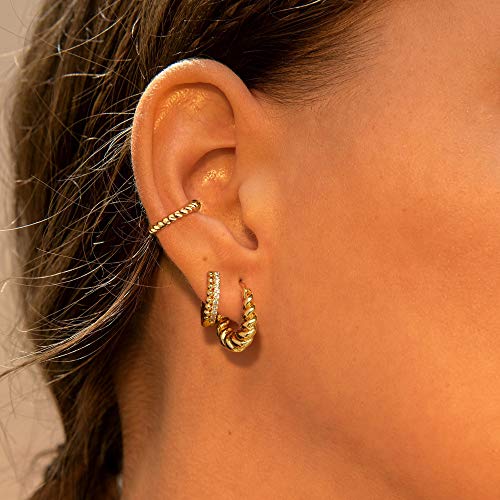 Dainty Gold Ear Cuff Earrings 14K Gold Plated Simple Non Pierced Tiny Ear Cuffs Huggie No Piercing Hoops Ear Cubic Zirconia Cartilage Ear Clip on Wrap Adjustable Fake Earrings