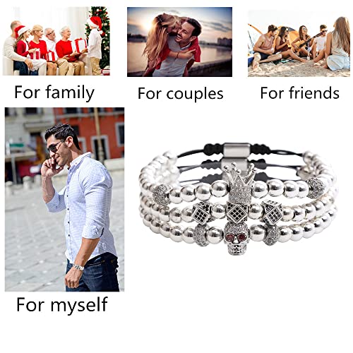 Mens Bracelet Beaded Bracelets Micro Pave Zircon Bracelets for Men Women Bracelets for Men Stainless Steel Cuff Bangle - color: J-silver