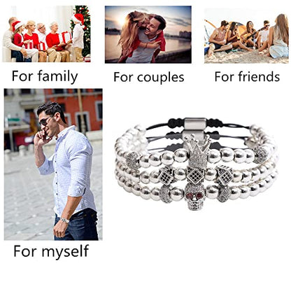 Mens Bracelet Beaded Bracelets Micro Pave Zircon Bracelets for Men Women Bracelets for Men Stainless Steel Cuff Bangle - color: J-silver