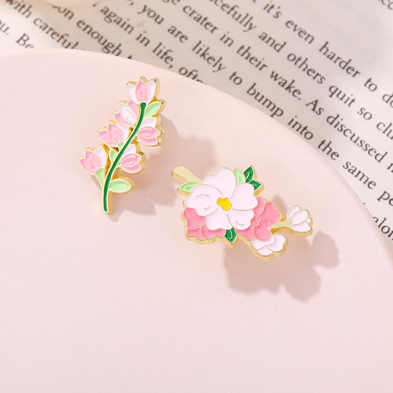 Cartoon Animal Enamel Brooch Set Cute Butterfly Duck Cat Lapel Pins for Backpacks Jacket Decoration Gifts for Friends - style: Flowers Bouquet