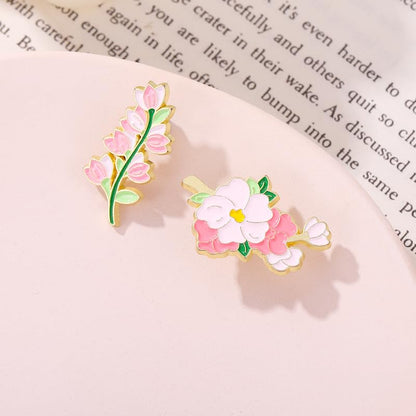 Cartoon Animal Enamel Brooch Set Cute Butterfly Duck Cat Lapel Pins for Backpacks Jacket Decoration Gifts for Friends - style: Flowers Bouquet