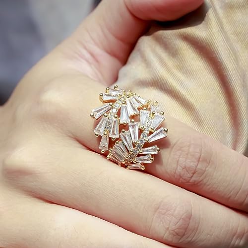 Lavencious Art Cocktail Fashion Ring Size Adjustable From 6-8.5 Cubic Zirconia Jewelry - color: Gold