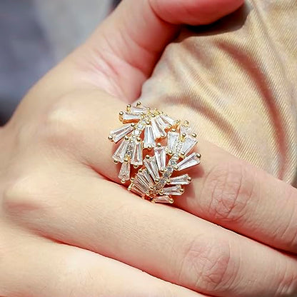 Lavencious Art Cocktail Fashion Ring Size Adjustable From 6-8.5 Cubic Zirconia Jewelry - color: Gold