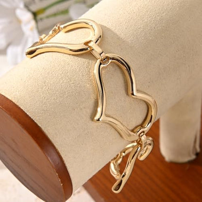 14K Gold & Silver Plated Lightweight Link Bracelet for Women | Stackable Bracelets ,14K Gold Plated Bracelets with CZ,Lightweight Trendy Chain Bracelet Jewelry Gift - style: gold heart
