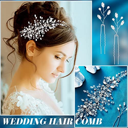 Maitys 44 Pieces Wedding Hair Accessories Faux Pearl Crystal Comb Clips U-shaped Flower Rhinestone Silver Pearl Hair Pieces for Prom Bride Bridesmaid(Elegant Style) - style: Elegant Style