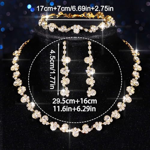 Aukmla Bridal Wedding Jewelry Set Silver Rhinestones Choker Necklaces Earrings Bracelet Sets Prom Jewelry for Women and Brides - color: Gold