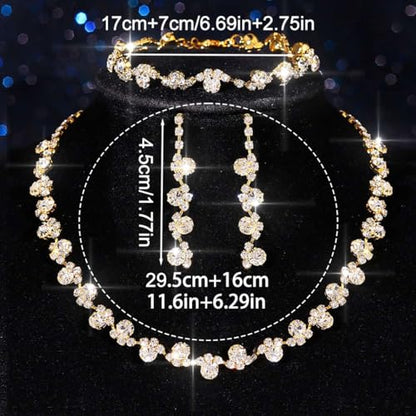 Aukmla Bridal Wedding Jewelry Set Silver Rhinestones Choker Necklaces Earrings Bracelet Sets Prom Jewelry for Women and Brides - color: Gold