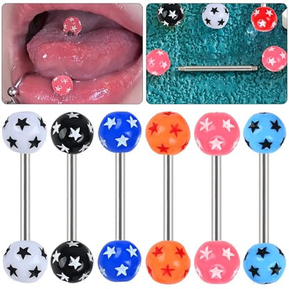 14G Acrylic Round Ball Star Tongue Rings Nipple Rings for Women 316L Stainless Steel Tongue Piercing Barbell Cute Tongue Studs Nipplerings Body Piercing Jewelry 16mm - color: White