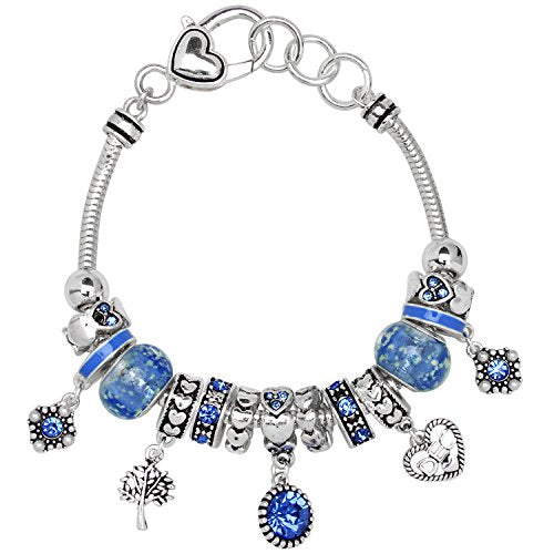 Falari Birthstone Bracelet Multi-Color Charm Beads Silvertone Birthday Gifts for Women - color: 12-December