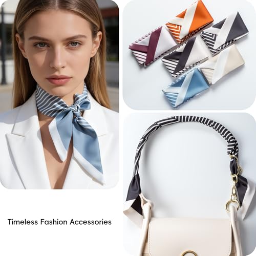 ZXZH 6 Pack Fashion Scarves for Women, Versatile Boho Head Scarf | Satin Scarf for Hair, Neck, Wrist, and Purse Accessories - color: Diagonal Stripe