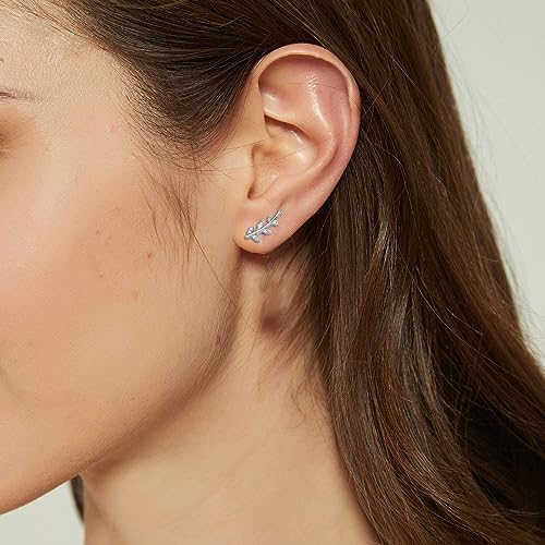 Rnivida 925 Sterling Silver Dainty Cz Climber Stud Earrings, Hypoallergenic Small Cubic Zirconia Ear Crawler Earring for Women - color: Leaf - Silver