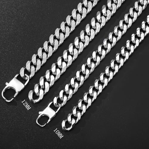 YAMI Stainless Steel Cuban Link Chain Necklace for men - Blue/Silver - color: Silver, size: 20"-12MM