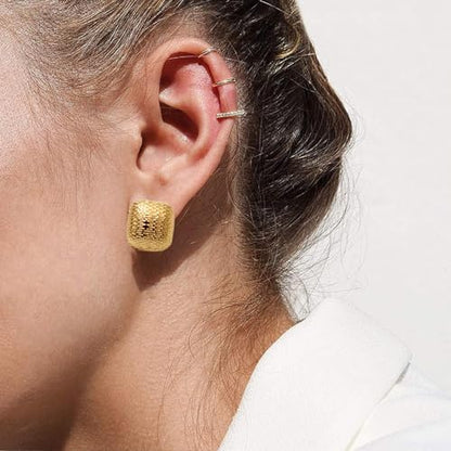 Small Chunky Gold Hoop Earrings For Women, 14k Gold Thick statement huggie hoop earrings Trendy Hoop Earrings Set Hypoallergenic Fashion Earrings - color: Square-Gold 3