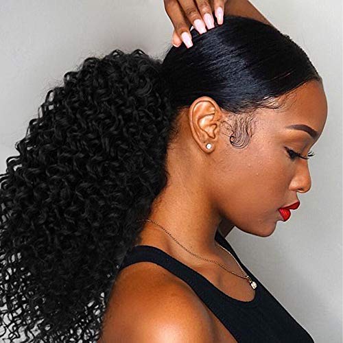 Vigorous Drawstring Ponytail Extension 14Inch Short Afro Kinky Curly Ponytail for African Women Fluffy Pony Tails Hair Extensions Synthetic Hairpiece for Daily Use(1B) - color: Black(1B)