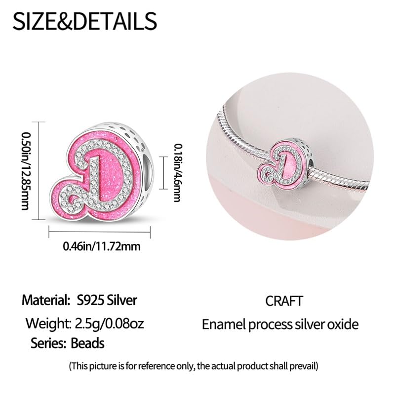 925 Sterling Silver Letter Charms Fits Pandora Bracelets Alphabet AZ Bead Charm for Bracelets Necklace with 5A Cubic Zirconia for Women Birthday Ceremony DIY Jewelry Gift - style: D