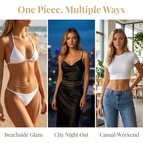Gold Waist Chain, Layered Belly Chain, Adjustable Waterproof Body Chain, Satellite Beads Bikini Jewelry, Summer Beach Accessories For Women