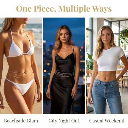 Gold Waist Chain, Layered Belly Chain, Adjustable Waterproof Body Chain, Satellite Beads Bikini Jewelry, Summer Beach Accessories For Women